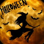 Illustration Hexe vor Mond zu Halloween