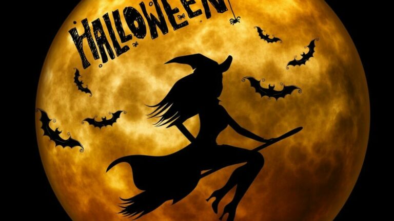 Illustration Hexe vor Mond zu Halloween