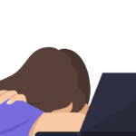 Bild schöhnheit Illustration Frau legt Kopf auf Arme vor Laptop