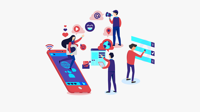 Massenkommunikation Trends 2022 - Illustration zeigt Personen mit diversen digitalen Medien