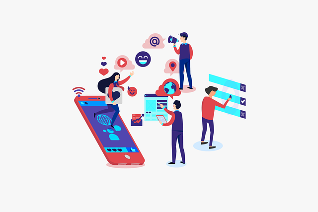Massenkommunikation Trends 2022 - Illustration zeigt Personen mit diversen digitalen Medien