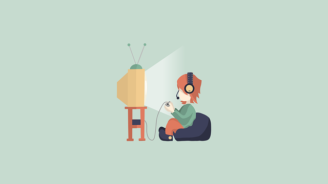 Illustration Kind nah vor Fernseher mit Spielekonsole