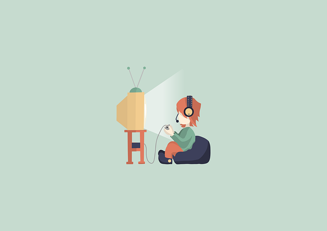 Illustration Kind nah vor Fernseher mit Spielekonsole