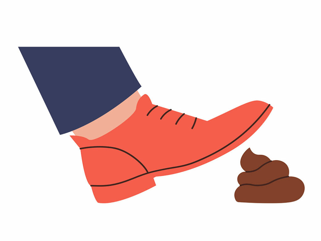 Internationale Marktforschung - Illustration eines Schuhs, der gleich in einen Hundehaufen tritt