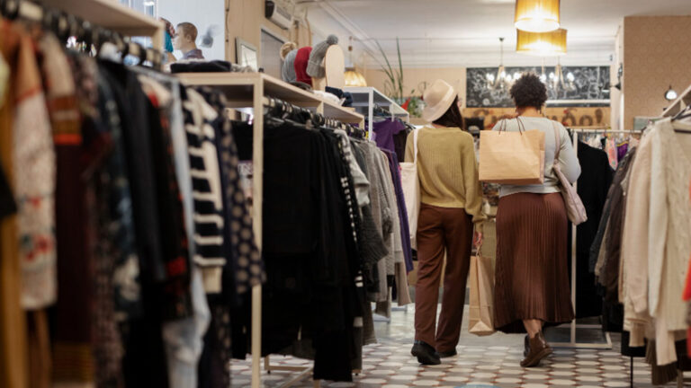 Zwei Frauen in einem Bekleidungsgeschäft.